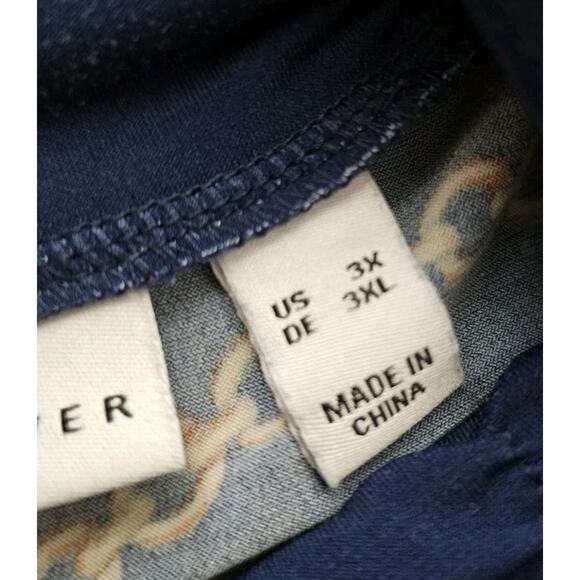 Susan Graver Liquid Knit Printed Turtleneck Blouse Top 3X Plus Size Blue Shirt - Picture 9 of 13